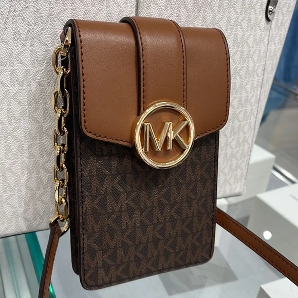 Michael Kors Carmen Small Logo Smartphone Crossbody BagBrownNWT